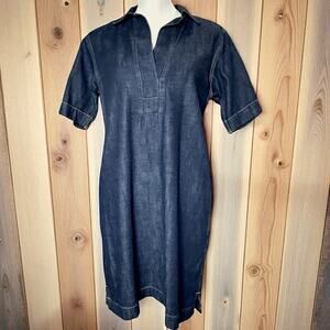 Lauren Ralph Lauren Denim Shift Johnny Collar Short Sleeve Shirt Dress Petite PM